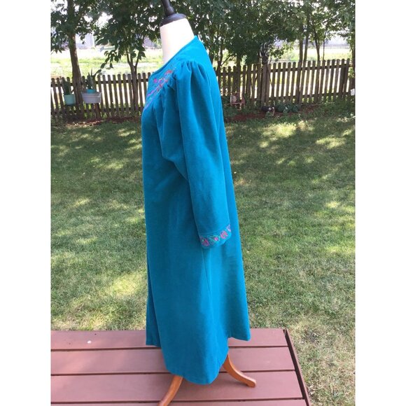Vintage Vanity Fair Embroidered Zip-Up Long Robe M Teal USA ComfyMrs Roper - Picture 3 of 6